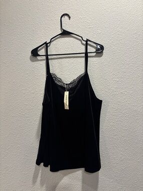 Lace-Trim Black Velvet Cami